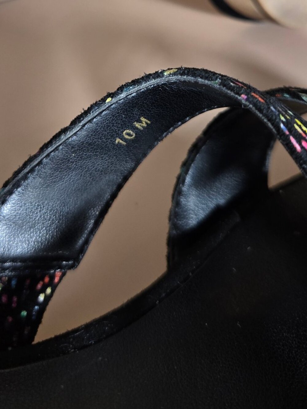 VAN ELi Black Multicolor Speckled Strappy Slide Sandals Heel Size 10 - Picture 5 of 5